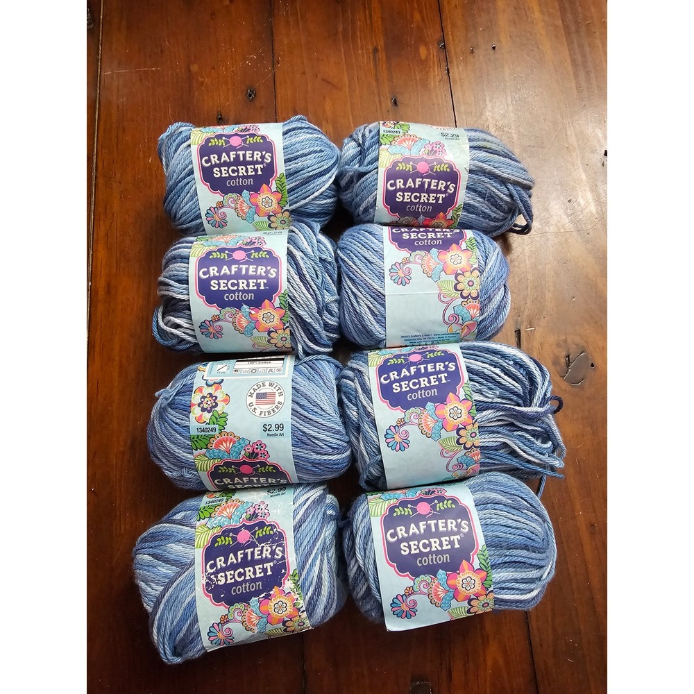 Crafter's Secret Cotton Yarn 156 Denim Blue Variegated 8 Skeins Lot 100% Cotton
